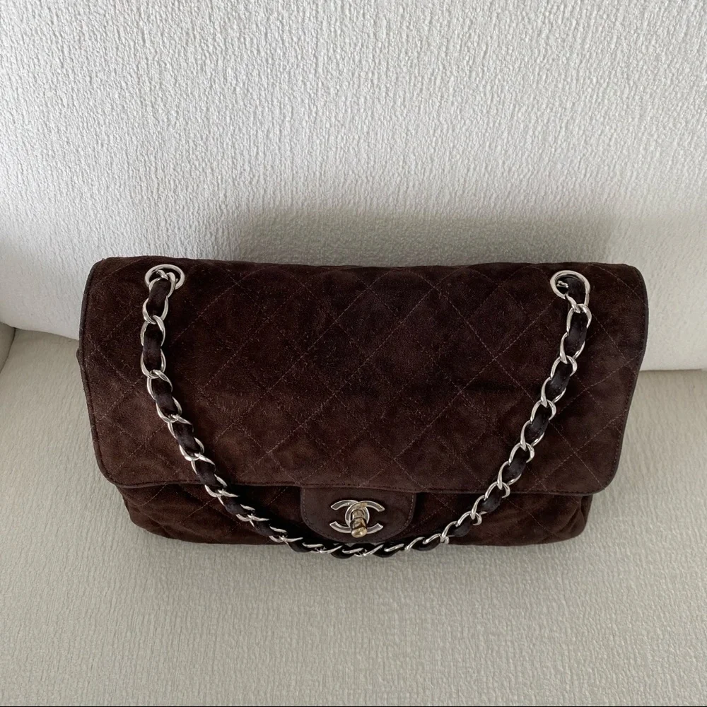 Chanel Vintage Classic Single Flap Bag Quilted Suede Medium Brown - Picture 9 of 17